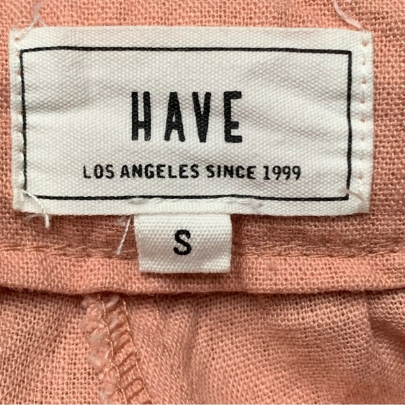 HAVE Paper Bag Pants Linen Blend Pink High Waist Belted Modern Beachy Size Small - Picture 5 of 8